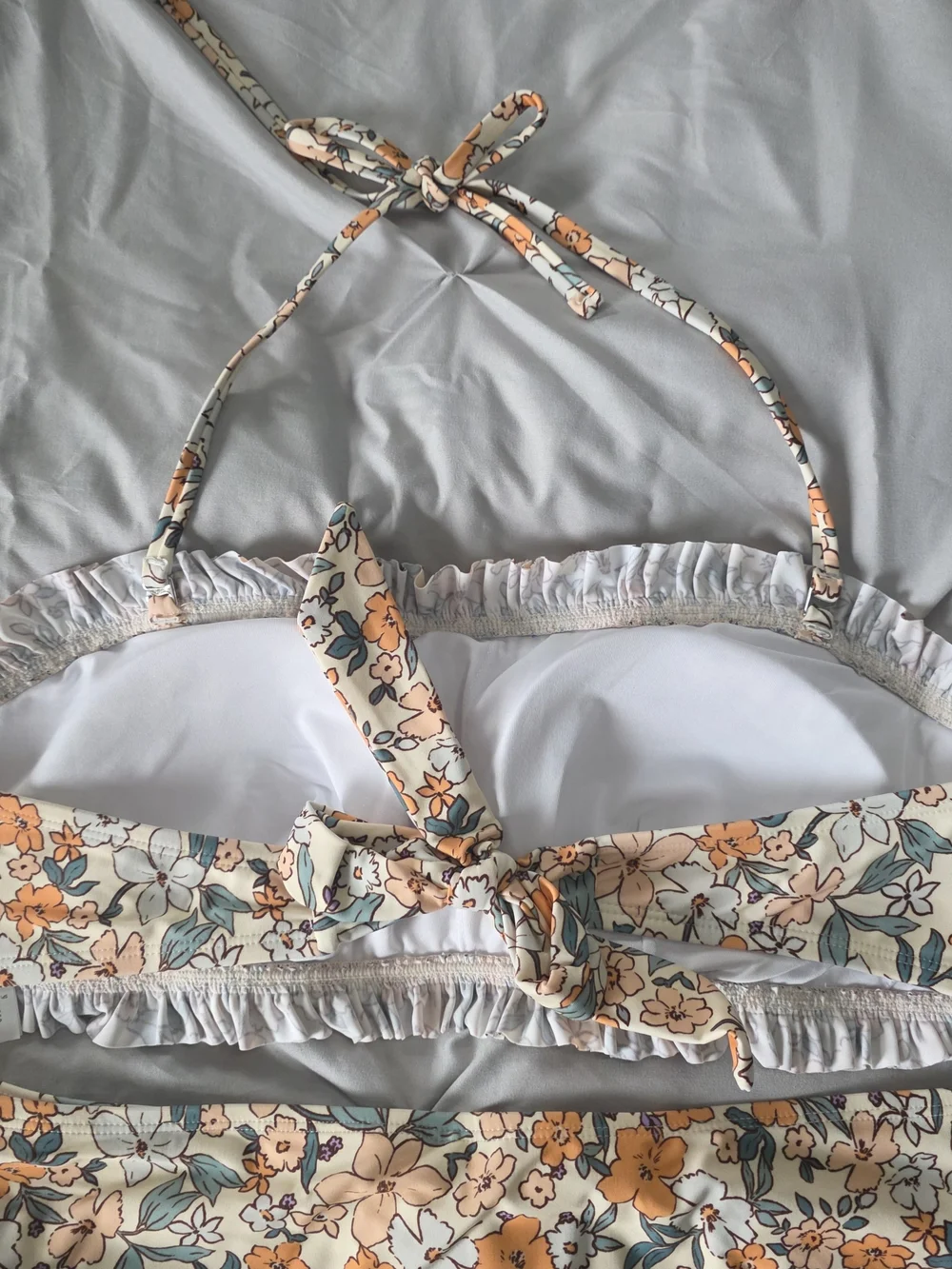 Floral Smocked Bandeau Bikini Set - Orange & Green - Picture 7 of 7